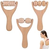 3-Teilig Massageroller Holz,Mit Griff Massage Roller,Multifunktion Massageroller Beine,Massagerolle Geeignet FüR Nacken,Schultern,Beine,FüßE,RüCken