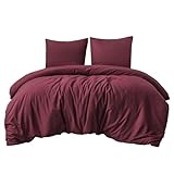 Aisbo Bettwäsche 200x220 3teilig Rot - Mikrofaser Bettwäsche-Sets Burgundy Weinrot mit Reißverschluss, ÖKO-TEX Bettbezug 220x200 cm 3tlg mit Kissenbezug 80x80 cm, Weich und Bügelfrei