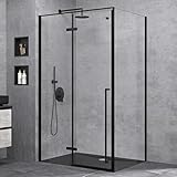 doporro Duschkabine Duschabtrennung schwarz 90x100x195cm Eckdusche mit Duschwanne ESG-Sicherheitsglas Klarglas inkl. beidseitiger Easy-Clean-Beschichtung Ravenna64