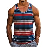 Gestreiftes ärmelloses Shirt für Herren, Workout, Freizeit, Workout, Bodybuilding, Tank-Top, athletisch, Fitnessstudio, Muskel-T-Shirt, himmelblau, 3XL