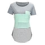 duxyoz Damen Umstands-Top, Sommer, kurze Ärmel, Rundhalsausschnitt, Still-T-Shirt zum Stillen, bequemes Schwangerschafts-T-Shirt, Damen, Stillkleidung, lockere Wochenbett-T-Shirts, Größe S-2XL, grau,