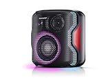 SHARP PS-921BK 120W Bluetooth Party-Lautsprecher – Tiefbass, LED-Lichter, 3,5mm Aux-Eingang & USB, wiederaufladbarer Lithium-Ionen-Akku mit 14 Std Laufzeit, wasserdicht, tragbarer Party-Lautsprecher