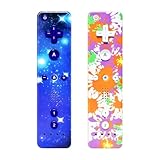 AUFGLO Wii Controller 2 Pack Wii u Remote mit Silikongehäuse und Handgelenksgurt (Sternenblau + Sternenrot)