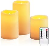 AMAGIC Outdoor Flammenlose Kerzen, Wasserdichte Batteriebetriebene LED Stumpenkerzen mit Fernbedienung und Timer, Long Lasting, 3er-Set