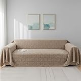 COZIHN Sofa Überwurf Kürbis-Muster, Verdickte Chenille Kuscheldecke Groß, Weicher Plüsch Couchbezug & Kratzschutz für Katzen, Warme Winterdecke für Weihnachten Deko (Khaki,180 * 320CM)