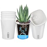 SYITCUN 10cm Sukkulenten Töpfe mit Bewässerungssystem,Plastik Kaktus Pflanze Töpfe Mini Blumentöpfe mit Dochtsystem,Kleine Blumentöpfe für Zimmerpflanzen Runde Weiß 8er Set