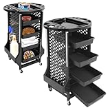 Friseurwagen Bedienungswagen Friseur Arbeitswagen Drehbar Mit 4 Schubladen Und Rollen Salonwagen Beauty Mobiler Salon Lagerwagen Trolley Rollwagen Friseur Zubehör 52 * 44 * 79cm (Two Frames)