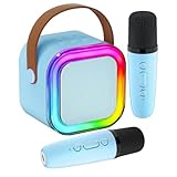 Lautsprecher – Karaoke-Maschine für – Karaoke-Lautsprecher mit LED-Leuchten und 2 kabellosen Mikrofonen | Mikrofon für Gesangslautsprecher und kabellose Lautsprecher