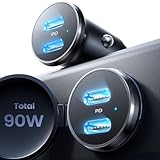LISEN 90W Zigarettenanzünder USB C Verteiler [12v Steckdose Mini Titanium] Dualer PD45W Auto Ladegerät USB Steckdose KFZ Ladegerät USB C Schnellladung für Samsung S23 iPad iPhone 16 15 Pro Max