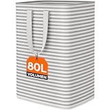 Lifewit 80L Wäschekorb, Großer Wäschesammler, Faltbare Wäschebox, Wasserdichter Wäschesortierer, Aufbewahrungsbox mit Griffen für Kleidung, Handtücher, Spielzeug, Grau, 40 x 30 x 67 cm