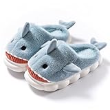 dressfan Hai Hausschuhe Plüsch,3D Tierhausschuhe Hai Slippers Pantoffeln,Leise Dicke Weiche Rutschfeste Sohle Memory Foam Home Slippers,Lustig Hausschuhe für Damen Herren,Hellblau,EU 44-45