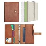 Wonderpool Leder Nachfüllbares Notizbuch Ringbuch A5 Tagebuch - Gepunktetes Papier & Echtleder Innentaschen für Reisearbeit und Organizer (Kaffee, A5)
