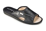 ESTRO Hausschuhe Herren Leder Herrenhausschuhe - Hausschuh Männer Pantoffel Pantoffeln Pantoletten Slipper Mann Verano (42 EU, Schwarz)