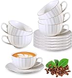 12-teiliges Cappuccino-Tassen- und Untertassen-Set, Porzellan, Espressotassen-Set für 6 Personen, 90 ml, Nachmittagstee-Set, weiße Keramiktassen, Kaffee-Teeservice, Espressotasse, Cappuccinotassen