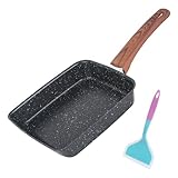 CTDMJ Japanische Omelettpfanne mit Holzgriff, Tamagoyaki Pfanne Antihaft-Beschichtung, Spiegeleipfanne für Frühstück Spiegelei Hamburger, Cast Iron Pan für alle Herdarten Induktionsherd & Gasherd