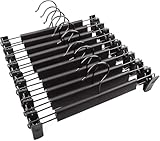 Hosenbügel,10 Stück Kleiderbügel mit starken Antirutsch verstellbaren Clips Haken,Platzsparend Hosenbügel Kleiderbügel für Hängende Hosen Socken Röcke Mäntel,Schwarz