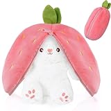 OSDUE Hasen Verstecken Flip Plüsch Spielzeug, Plüschtier Hase, Erdbeeren Karotten Hase mit Reißverschluss, Geburtstagsgeschenk für Jungen, Mädchen, Kinder (33cm Rot)