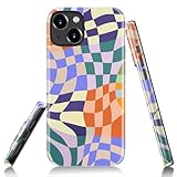Goodon Schutzhülle für iPhone 15 – kabelloses Laden – zweilagige Hartschale und Silikonhülle – Schutzhülle mit niedlichen Wildblumen-Designs für Frauen – buntes Karo-Mosaik