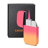 TUVovosd Fackelfeuerzeug mit rosa Flamme, einstellbare Feuerkraft, wiederaufladbares winddichtes Butanfeuerzeug, geeignet for Outdoor-Indoor-Campingkerzen(Orange)