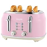 Salter Retro Toaster 4 Scheiben – Breite Schlitze, 6 Bräunungsgrad, Auftauen, Aufwärmen, Abbrechen Funktionen, Herausnehmbare Krümelschublade, Selbstzentrierung, 1630 W, Rosa, EK5739PNKVDE