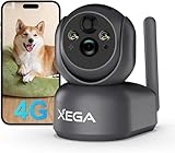 Xega Graue 4G Überwachungskamera mit SIM Karte Innen, 360 Grad Indoor Hundekamera mit APP, 2K Überwachungskamera mit Aufzeichnung, Echtzeitalarm, TF&Cloud-Speicher, Zwei-Wege-Audio, Nachtsicht