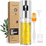 PORTENTUM Ölsprüher 100 ml aus Edelstahl, Ölspender Glasflasche mit Zubehör, Auslaufsicherer Ölspray für Kochen, Grillen, Salat und Heißluftfritteuse