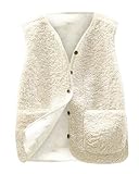 CheChury Teddy Fleece Weste Damen Leichte Weste Fleeceweste Herbst Winter Warm Ärmellos Westen Leicht Casual Einfarbig Damenweste Herbstmantel Pelzjacke Knöpfen Plüschweste Mit Taschen V-Ausschnitt