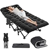 ZIKEBTUY Sonnenliege Klappbett 198x81cm Campingbett Gästebett klappbar liegestuhl 200KG Lastlager Gartenliege Mit Matratze Seitentasche und Kopfstütze Feldbett für In-Outdoor Garten Camping (Schwarz)