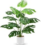 Monstera Kunstpflanze im Topf 18 Zweige, 71cm Tropische Monstera für Zuhause, Boden, Wohnzimmer, Dekoration Palme Pflanze Künstlich (Gebogene Stiele geradeziehen.)