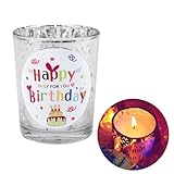 Ronoza® Geburtstagsgeschenk für Frauen, Geburtstagskerzen Happy Birthday Duftkerze, Kerzen Geburtstag, Blumig & Persimmon Duftkerze (Sternsilber)