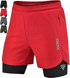 RDX Laufhose Herren kurz, 2 in 1 Running Kompressions Shorts, Trainingsshorts mit 2 Zipper und 2 Telefon Tasches, Laufshorts Am Besten für Sports Fitness Workout Joggen Schwimmen Gym Radfahren Yoga