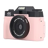 Digitalkamera, 4K 1080P 56 MP Digitalkamera mit 3-Zoll-IPS-Bildschirm und PC-Webcam, 16-facher Zoom, Zeitstempel, Anti-Shake, Retro-Kameras mit Blitz für Anfänger (PINK)