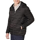 Amazon Essentials Herren Leichte, Wasserabweisende, verstaubare Kapuzenjacke, Schwarz, XL