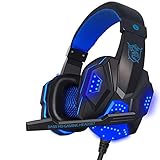 Retoo Gaming-Headset, Kabelgebundenes Gaming Kopfhörer mit Mikrofon Geräuschunterdrückung, Over-Ear aus Ohrpolster mit Kunstleder, Headset für PC, Laptop, PS4, Tablet, Smartphone, TV, Schwarz-blau