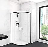 Marwell Factory Duschkabine 90x90x200 cm Dusche rund mit matt schwarzen Aluminiumrahmen Duschabtrennung mit Schiebetür