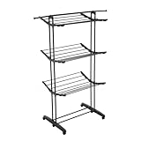 Meisterhome® Klappbarer Wäscheständer Wäscheturm Effizientes Trocknen mit 3 Ebenen, 2 Seitenflügeln - 18m Trockenleinenlänge - Platzsparend, vielseitig und mobil für drinnen und draußen – Schwarz