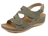 SMajong Orthopädische Sandalen Damen Peep Toe Sandalette Frauen Weiche Ultraleicht Sommer Sandale Mode Vintage Plateausandalen,Schwarzgrün 40 EU
