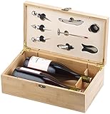 Carlo Milano Flaschenöffner: 9-teiliges Sommelier-Set in edler Holz-Geschenkbox für 2 Weinflaschen (Weinflaschenbox, Geschenkbox Flasche, Geschenkpapier)