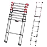 Hailo T80 FlexLine Alu-Sicherheits-Teleskopleiter - ausziehbare Anlegeleiter mit 9 Sprossen - Arbeitshöhe bis 340 cm - Gewicht 8,1 kg - Silber