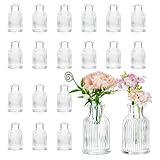 Hewory Kleine Vasen für Tischdeko Hochzeit: 20er Mini Vasen Set Vintage Deko Vase Glas für Hochzeitsdeko Tisch - 7cm Kleine Glasvasen Mini Glasflaschen Kleine Blumenvasen Minivasen für Deko Wohnzimmer