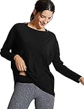 CRZ YOGA Damen Pima Baumwolle Sport Langarmshirt Fitness Yoga Langarm Leichte Shirt Longsleeve Lässig Oberteile Schwarz 42