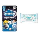 Mamia Night Pants Alter 4–7, 15 Stück (Blau) + 60 parfümfreie Babytücher
