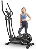 Cowmew Ellipsentrainer für Zuhause, Ultraleiser Magnetischer Crosstrainer mit 16 Widerstandsstufen, 8 kg Schwungrad, 42 cm Schrittlänge, Belastbarkeit 150 kg, LCD-Monitor, Pulssensor