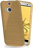 moex Stylische Brushed Aluminium-Optik & starker Grip | Ultra dünne Silikonhülle passend für HTC One M8 / M8s in Gold