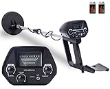 Metalldetektor, 2 Modi, einstellbare Länge (50 cm – 108 cm), Ton + Zeigeranzeige auf dem Bildschirm, wasserdichte IP67-Erkennungsplatte, Wird mit 2 9-V-Batterien geliefert