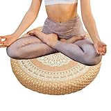 Frfik Rundes Sitzkissen – Jute-Baumwollfaden Bodenkissen im japanischen Stil, 40 cm Bodenkissen für Erwachsene | Handgefertigte Tatami- -Kissen im Boho-Stil, ideal für Wohnzimmer, Teestube