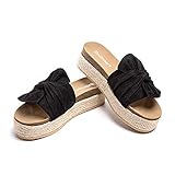Plateau Pantoletten Damen Sandalen Espadrilles Keilabsatz Sommer Frauen Offener Zeh Hausschuhe Strand Platform Mules Slides Bequeme Schwarz 39 EU