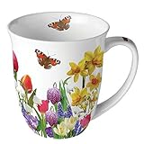 Ambiente Tasse Porzellan Jumbotasse Kaffee/Teetasse 400 ml Frühling Blumen Schmetterlinge Serie spring feeling