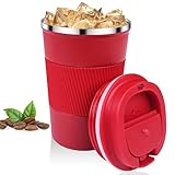 Relota Rot Kaffeebecher 380ml, Thermobecher aus 304 Edelstahl, Doppelwandig Isoliert, Autobecher für Kaffee, Wasser und Tee