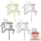 Giantree 4 Stück Happy Birthday Tortendeko, Happy Birthday Kuchenaufsatz Acryl Geburtstag Party Dekoration Kuchendekoration Zum Geburtstag Für Kinder Und Erwachsene (4 Farben)